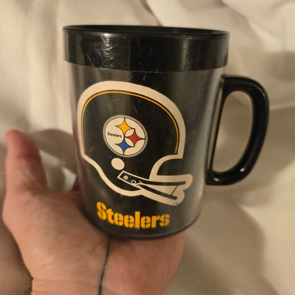 VTG Thermo-Serv Pittsburgh Steelers Mug NFL Black Football Insulated Plastic USA